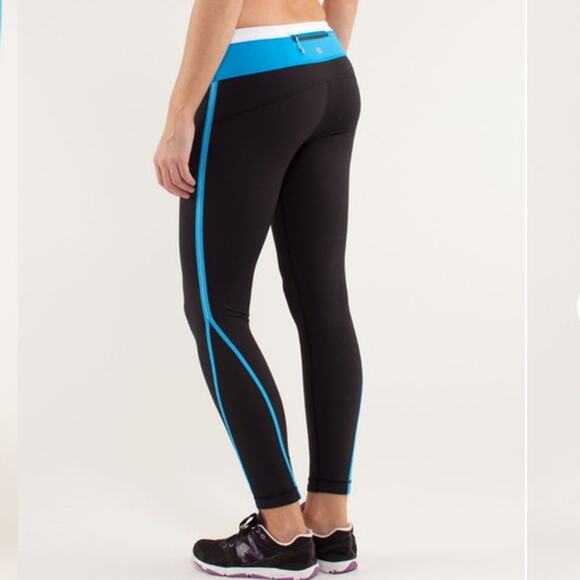 Lululemon Run Pace Leggings Black Beach Blanket Blue White‎ Size 8 - Picture 4 of 10